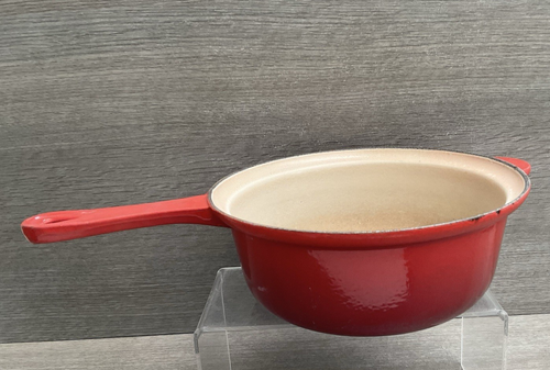 Le Creuset Cast Iron 22" Saucepan With Lid Red Well Used Stained Marked - Picture 7 of 8