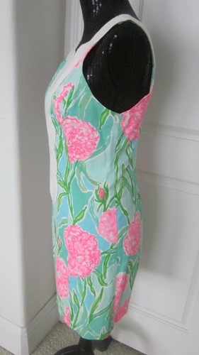 Lilly Pulitzer Aqua Pink White Lace Neckline Trim Open Back Zipper Dress 4 - Picture 5 of 9