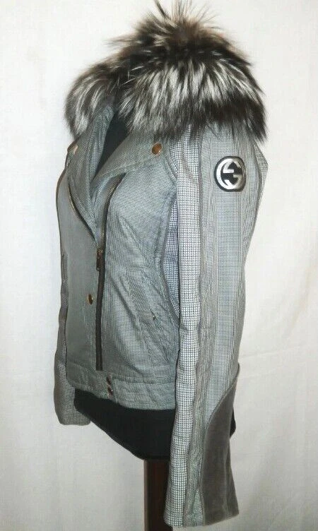 GUCCI ~ RARA giacca grigia colletto in pelliccia Big FOX ~ taglia: S M; 40 * AUTENTICA