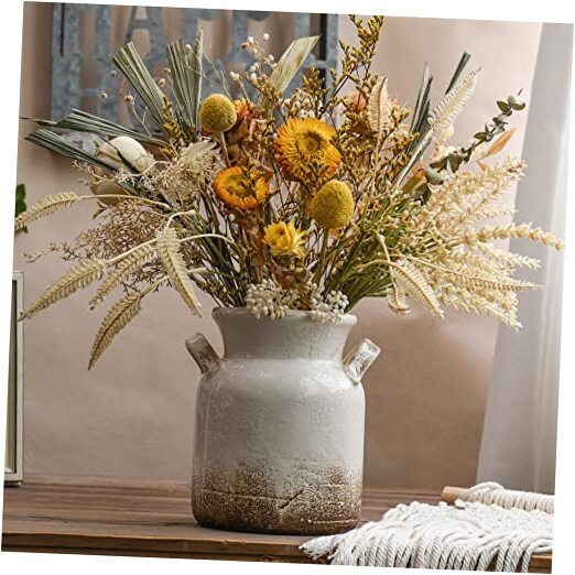 Ceramic Rustic Farmhouse Vase, Distressed Decorative Flower Vase for 6 Inch