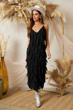 Diagonal Tiered Ruffle Midi Dress