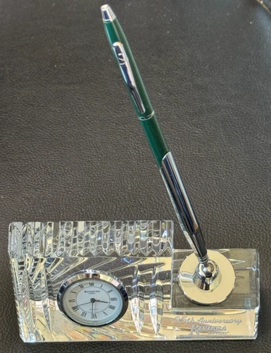 Vintage 1990 Riviera Hotel & Casino Las Vegas Waterford Glass Clock/Pen Desk Set