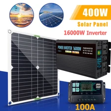 400 Watts Solar Panel Kit 100A 12V Battery Charger w/ 16000W Car Power Inveter