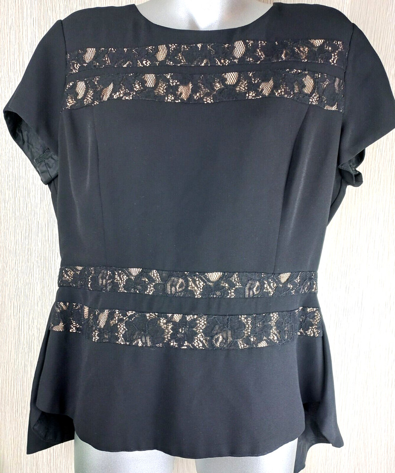 Peplum Blouse Women's Size L Liz Jordan Black Lace Fit & Flare Fully Lined