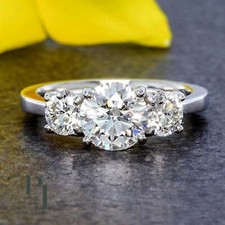 Moissanite Three Stone Engagement Ring Solid 14K White Gold 2 CT Round Cut VVS1