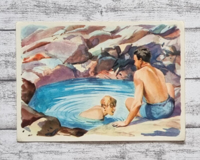 Felsbadewanne Männer Sanella Bild 72 Sammelwerk Australien Reklame Vintage Deko