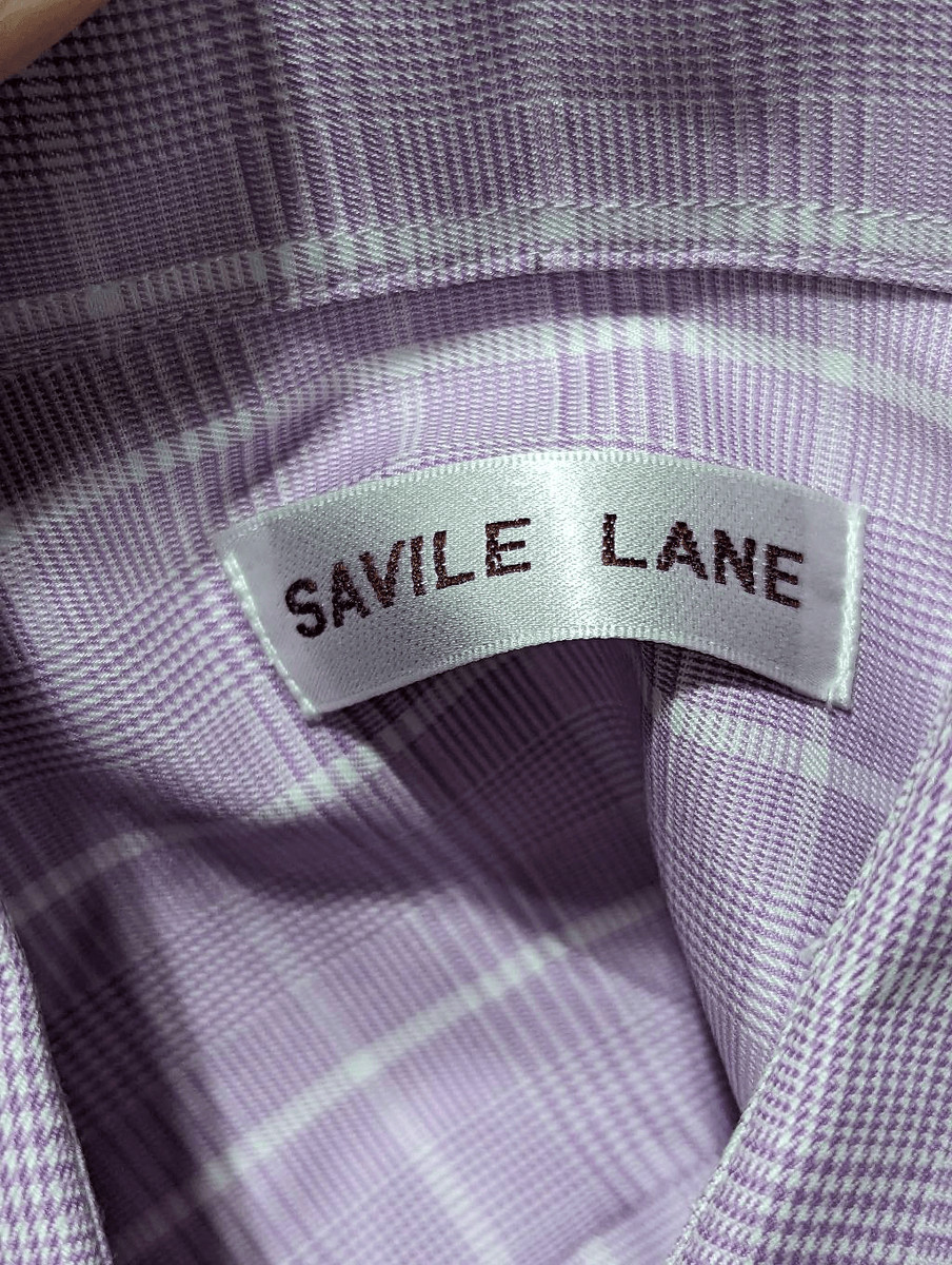 Savile Lane Men's White & Lavender Plaid Button-Down French Cuff Shirt Size XL View 2