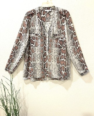 $89 ANTHROPOLOGIE DANIEL RAINN LARGE SNAKE PRINT GEORGETTE TOP ZIPPER POCKETS