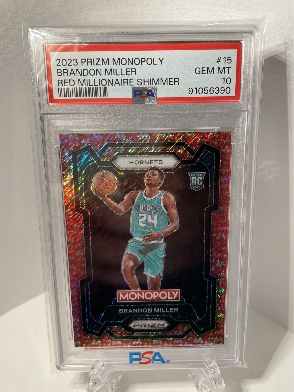 2023-24 Prizm Monopoly #15 Brandon Miller RC Red Millionaire Shimmer /100 PSA 10