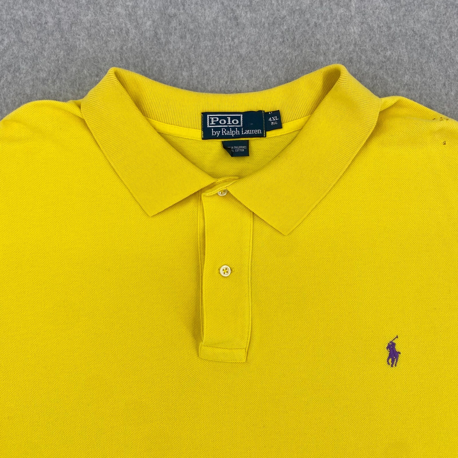 Polo Ralph Lauren Camicia Uomo 4XB Grande Tinta Unita Giallo Classico Cotone Piqué Pony DIFETTO