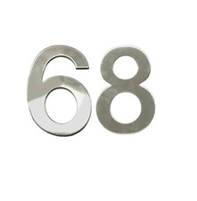 Stick-On House Numbers - No 68 - Stainless Steel - 10cm - Door, Fence, Gate