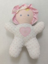 Eden 8" Stuffed Plush Pink Polka Dot Terry Cloth Girl Baby Heart Doll Rattle