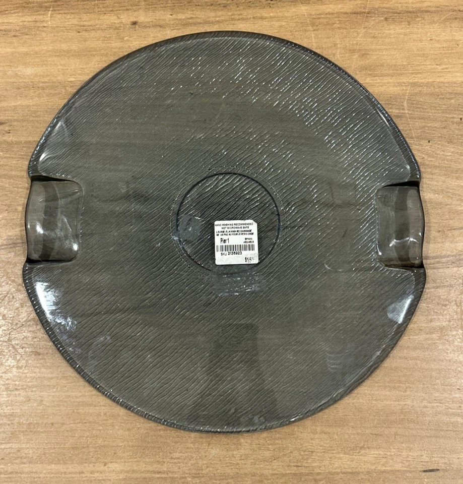 Pier 1 Serving / Cake Plate Vintage Blue Glass Round with Handles 12” Modern - Image 2 of 4