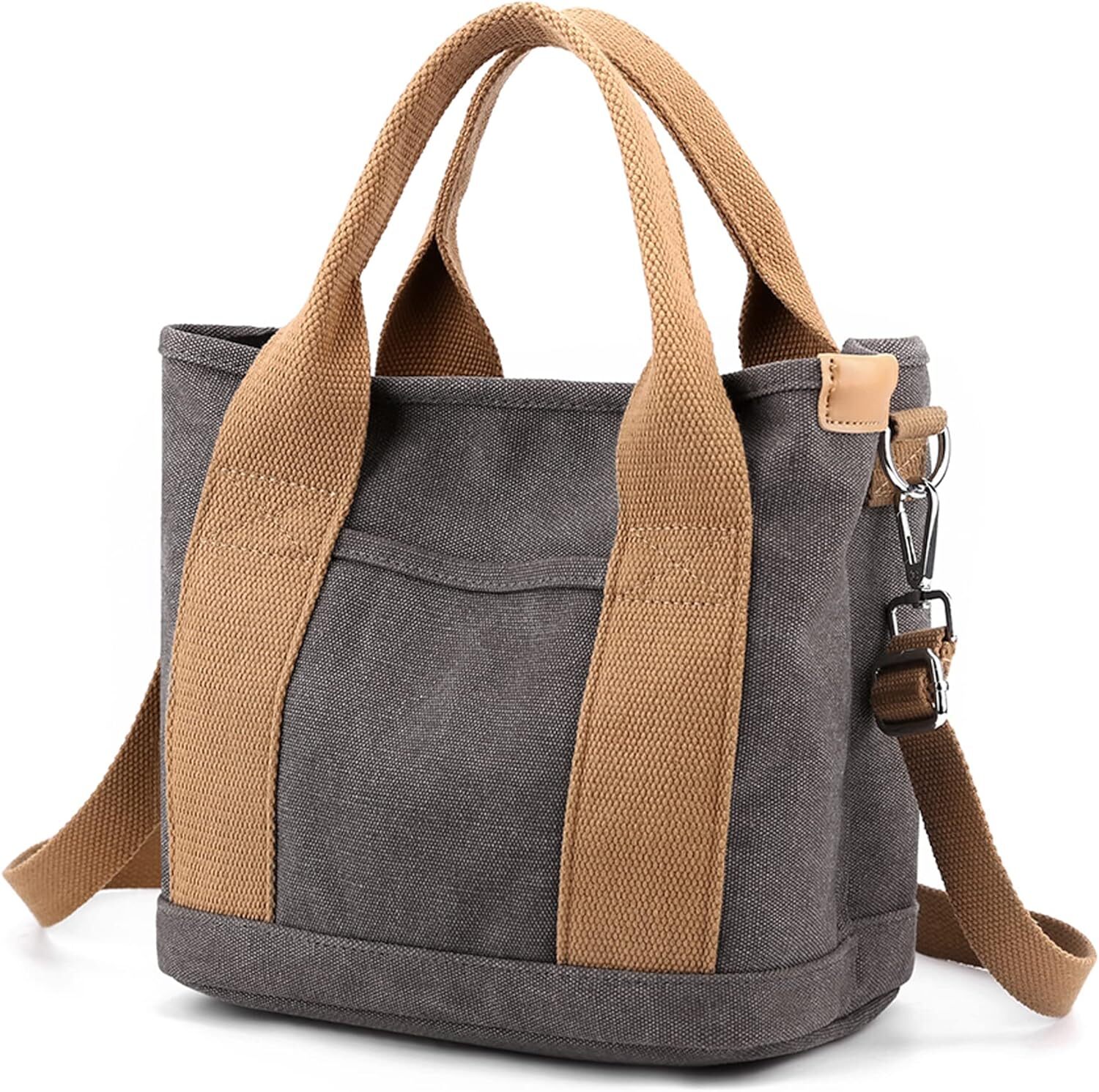 Stylish Grey Canvas Mini Tote with Multi-Pockets for Women-image