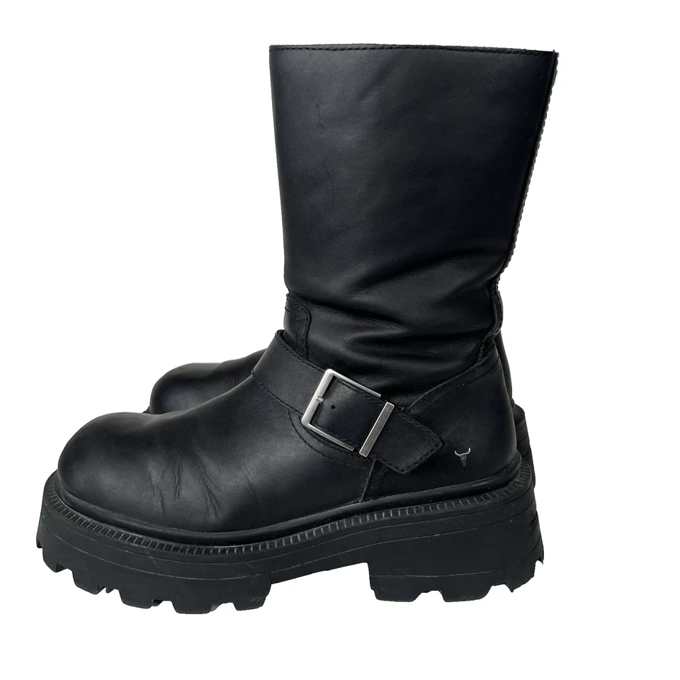 WindsorSmith Teasin Botas de Plataforma de Cuero Negro Rocker Goth Club Reino Unido 6/Estados Unidos Talla 8 Foto 4 de 4