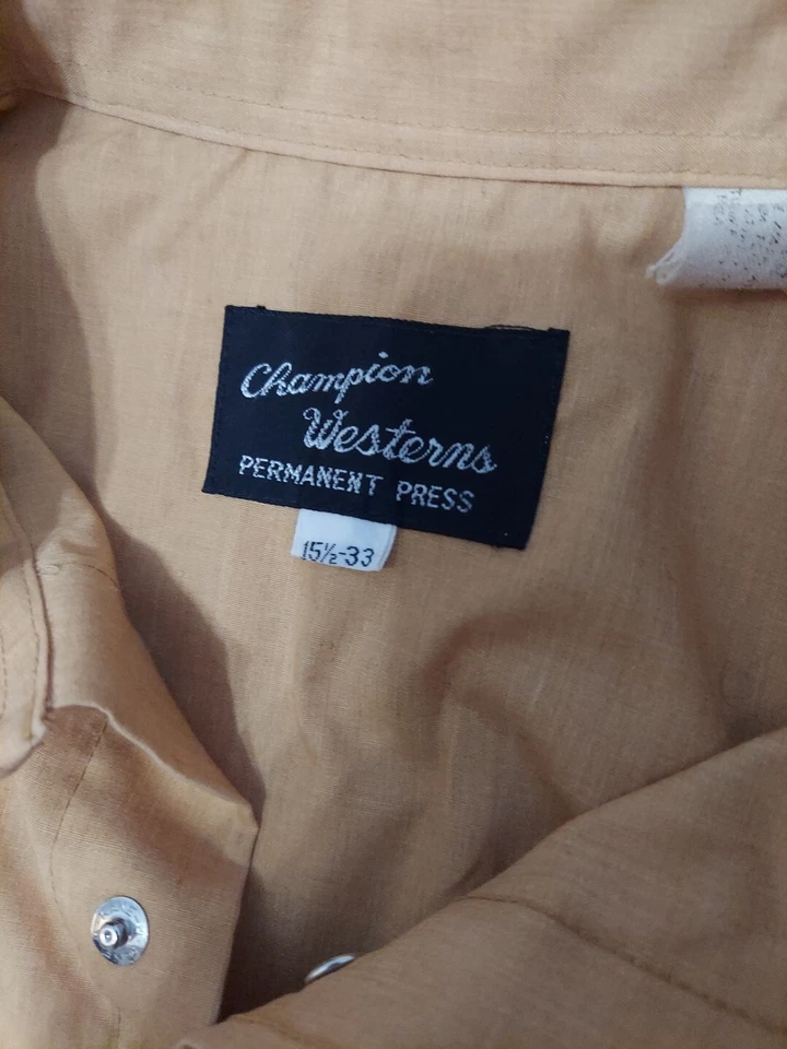 Vtg Champion Westerns Shirt Mens 15 1/2 - 33 Brown Embroidered Horse Shoes Pearl - Image 4 of 4