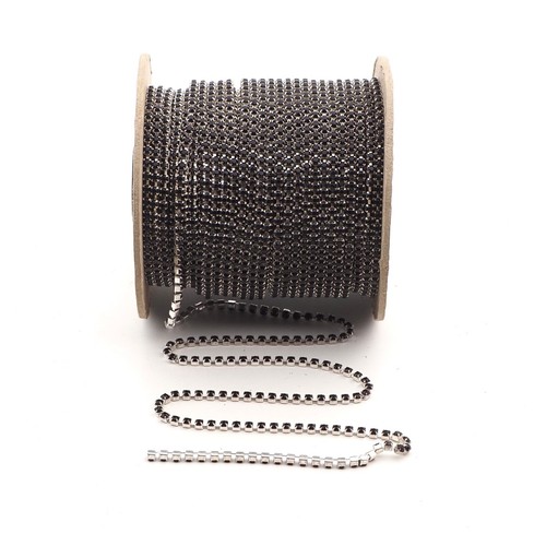 Preciosa SS 12, 1 metro catena coppa strass getto nero placcata argento - Foto 5 di 7