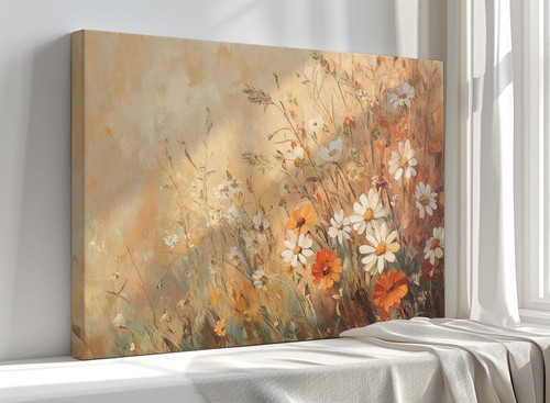 Marguerite fleurs automne champ de prairie peinture vintage impression sur toile art mural - Photo 5/8
