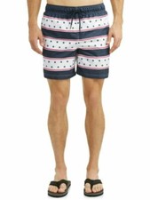 GEORGE MEN'S SWIM TRUNKS ELASTIC WAIST DRAWSTRING PATRIOT STRIPES 6" INSEAM 3X