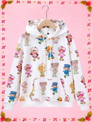 Strawberry X SHEIN Casual Loose Knit Cute Cartoon Character Hoodie