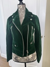 Lulu’s Emerald Green Velvet Moto Biker Jacket Size Small Women