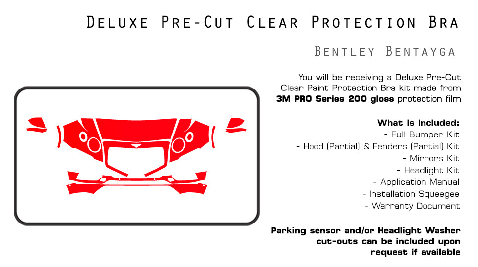 Bentley Bentayga 2017-2018 3M PRO PreCut Paint Protection Film Clear Bra PPF Kit
