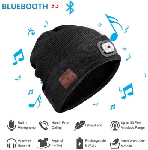 USB Bluetooth Beanie Hut Kopfhörer Mütze Strickmütze mit Einstellbar LED Lampe - Bild 21 von 23