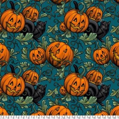 Feline Drive Fabric Storybook Halloween Pumpkin Patch Sold by the Yard
