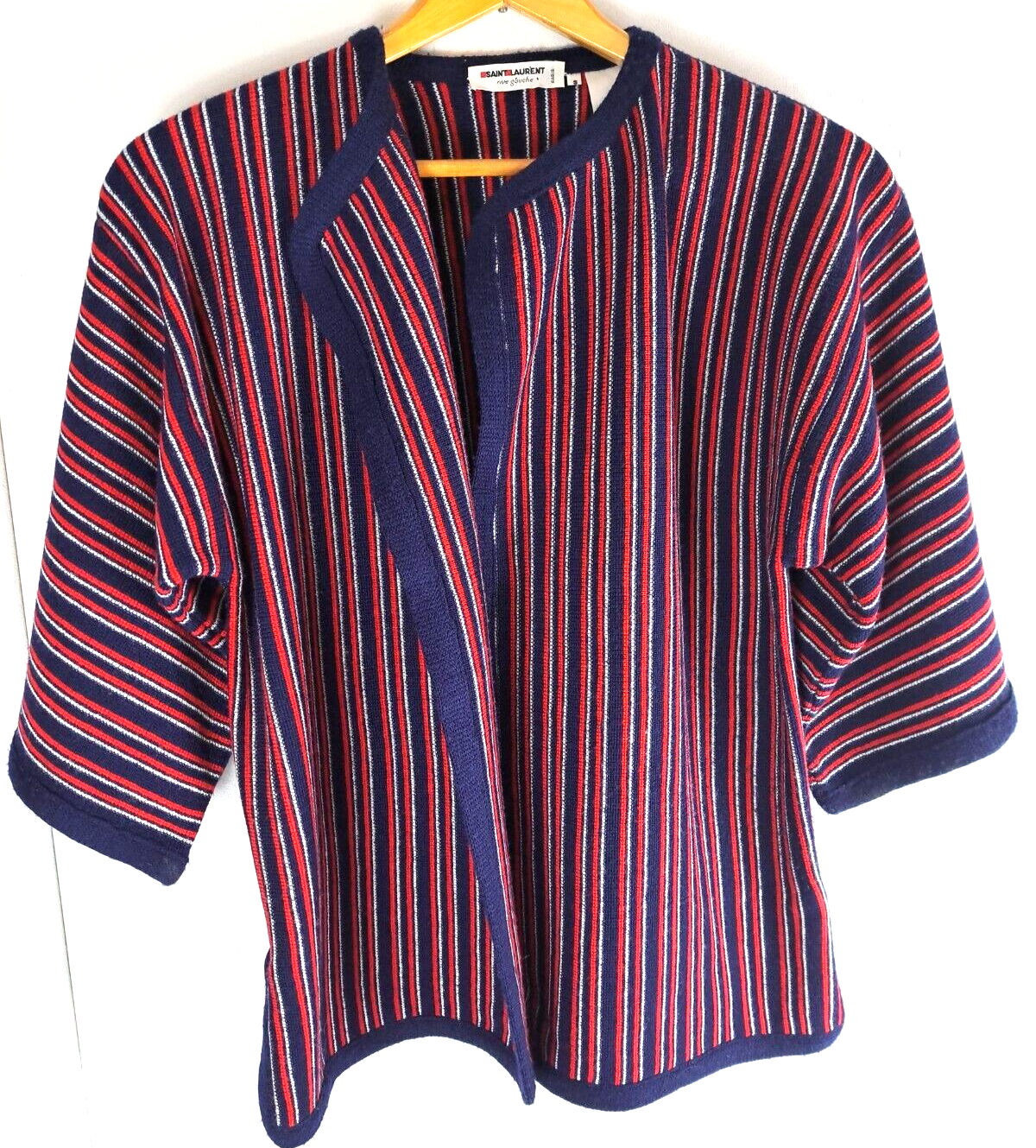 Cardigan donna vintage Saint Laurent Rive Gauche maglia righe aperto davanti anni 90 piccolo