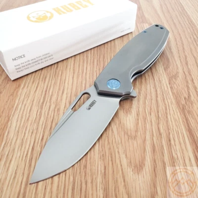 Kubey Tityus Folding Knife 3.38" 14C28N Sandvik Steel Blade Titanium Handle