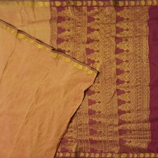 Vintage Tan Color Sarees 100 Pure Cotton Zari Handwoven Sari 5YD Craft Fabric