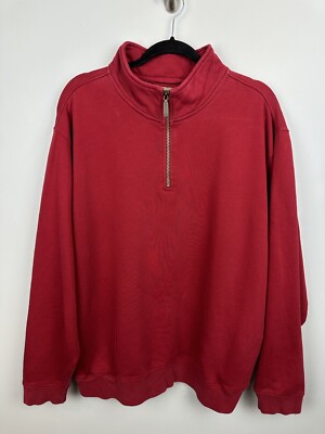 L.L.Bean Mens XL 1/4 Zip Mock Collar Red Sweatshirt Vintage 90 s DV