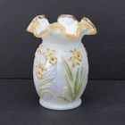 Fenton Vase Honeycrest Iridescent Hand Painted Daffodil 95th Anniversary 5.5"