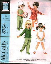 8764 Vintage McCalls Sewing Pattern Girls Jumpsuit Dress Jacket 1960s 5 Play OOP