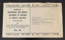 1952 CALCUTTA INDIA COVER THACKER SPINK &CO. BIRCH MEDICAL TREATMENT OF CHILDREN