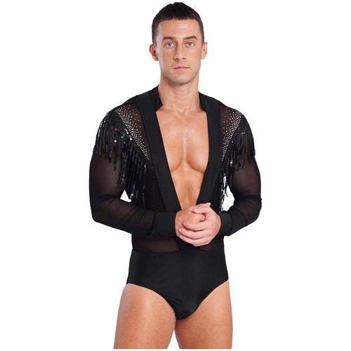iiniim Men Samba Salsa Rumba Latin Dance Shirt One Piece Deep V-neck AU - Picture 8 of 29