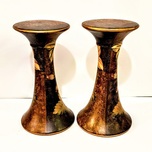 2 Oriental Accents Ceramic Pillar Candle Holders Glaze Floral 9 1/4" - Picture 4 of 7