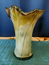 Vintage Murano Style Cased Art Glass Stretched Vase Mid Century