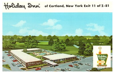 Vtg Postcard Holiday Inn of Cortland New York NY Buiding Parking Lot !