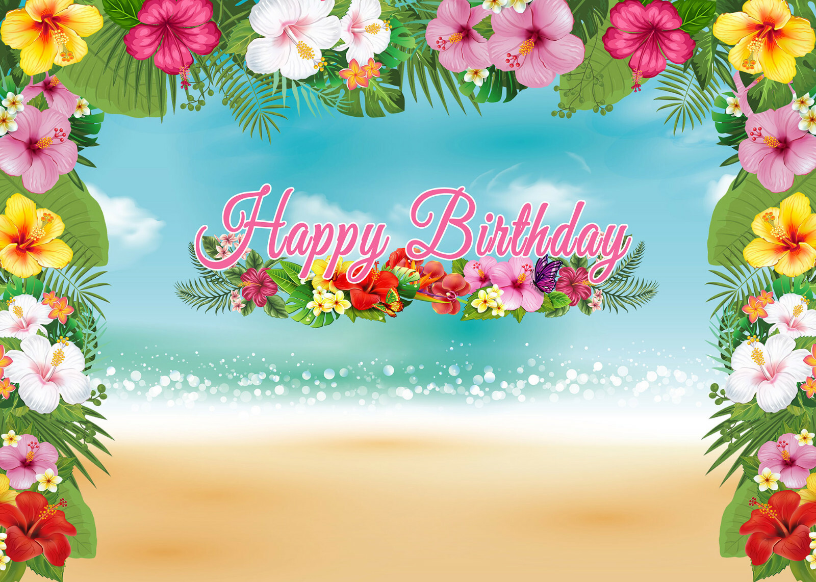 Happy Birthday Floral Studio Backdrop 7x5ft Vinyl Hawaii Beach Photo Background eBay