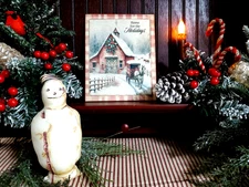 PRIMITIVE VINTAGE FOLK FARM  STYLE CHRISTMAS BARN SLEIGH HORSE CARRIAGE SIGN