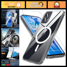 Magnetic Clear Case for Moto G Power 5G 2024 with Tempered Glass, Shockproof, An