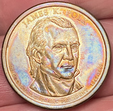 2009 D James Polk  Presidential Dollar Beautiful Lustrous Rainbow Toned Coin #4