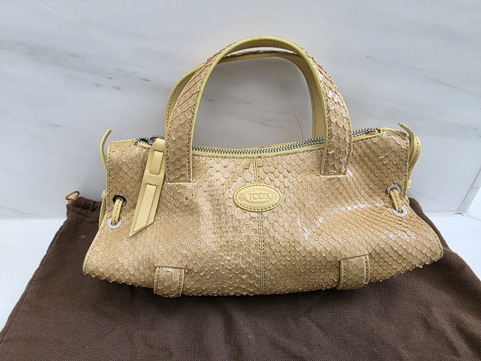 Vintage Tods Mini Yellow Python Snakeskin Leather… - image 1