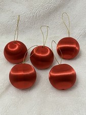 5 Red Satin Ornaments Balls Silk Threaded Christmas Tree 2.25  H