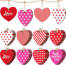 Valentine's Day Wooden Heart Ornaments - 40 Pieces in Pink, Red, White
