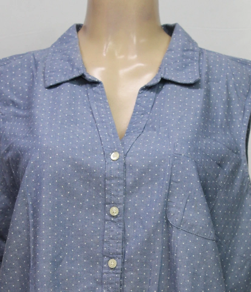 Basic Editions Women's Button Up Blouse Sleeveless Polka Dot Blue Size XL - Image 2 of 4