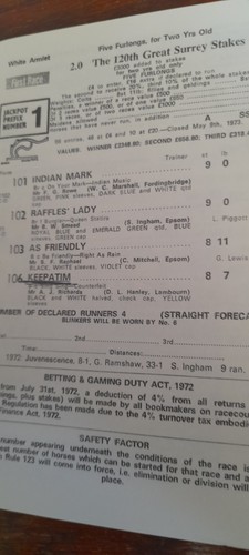 EPSOM RACE CARD, 6 GIUGNO 1973 - IL DERBY VINTO DA MORSTON & EDDIE HIDE - Foto 5 di 13
