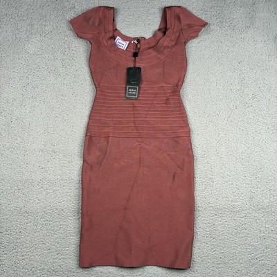 Herve Leger Bandage Midi Dress Rust Bodycon Cap Sleeve Zip Back Woman's XS NWT