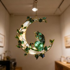 Birthday Gift, Moon Cat Ivy Botanical Window Hanging, Celestial Prism Light